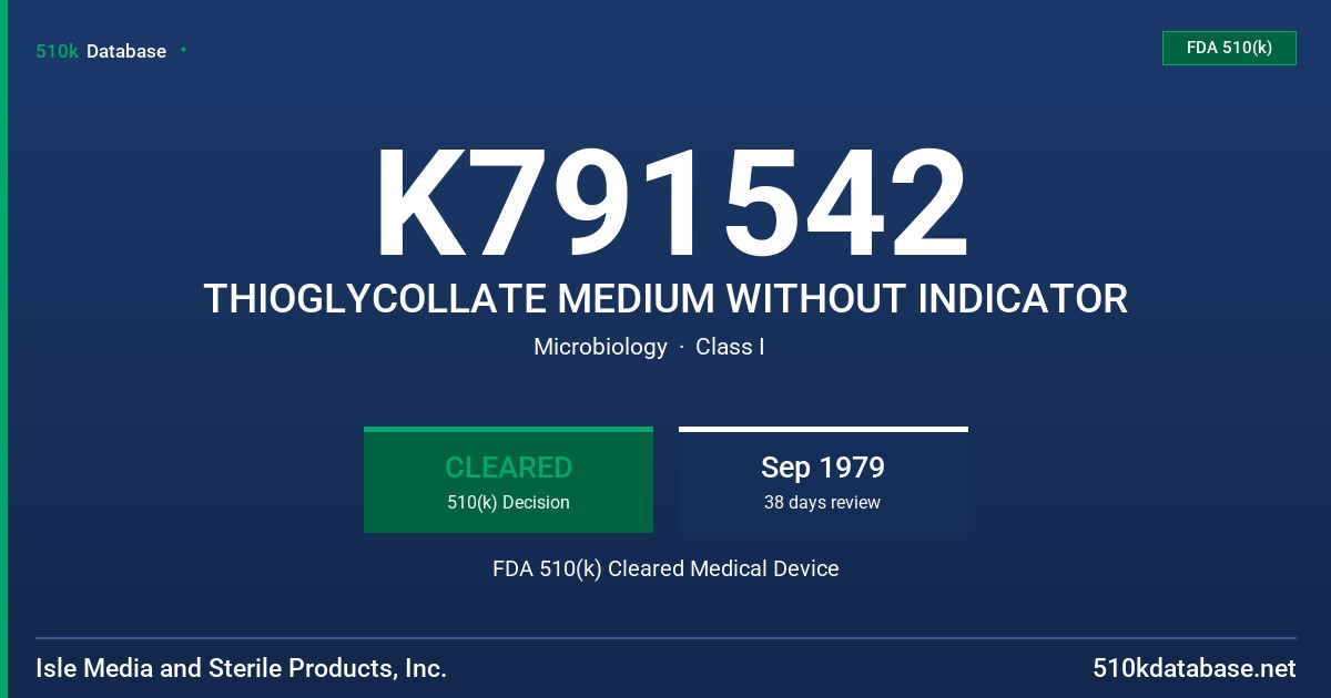 K791542 THIOGLYCOLLATE MEDIUM WITHOUT INDICATOR FDA 510(k) Cleared Medical Device