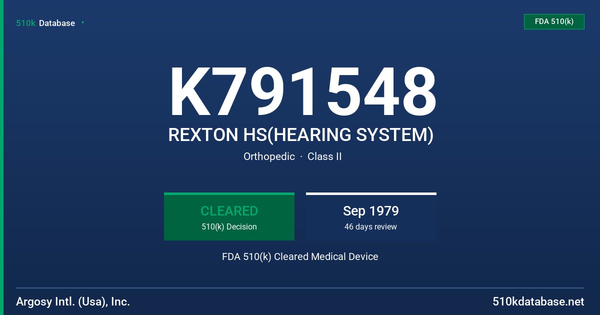 K791548 REXTON HS(HEARING SYSTEM) FDA 510(k) Cleared Medical Device