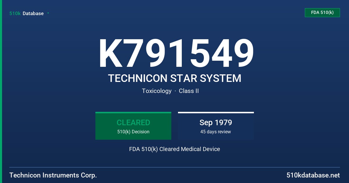 K791549 TECHNICON STAR SYSTEM FDA 510(k) Cleared Medical Device