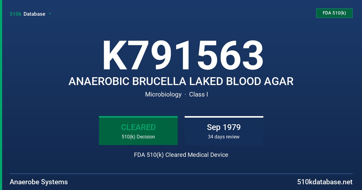 K791563 ANAEROBIC BRUCELLA LAKED BLOOD AGAR FDA 510(k) Cleared Medical Device