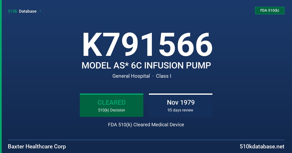 K791566 MODEL AS* 6C INFUSION PUMP FDA 510(k) Cleared Medical Device