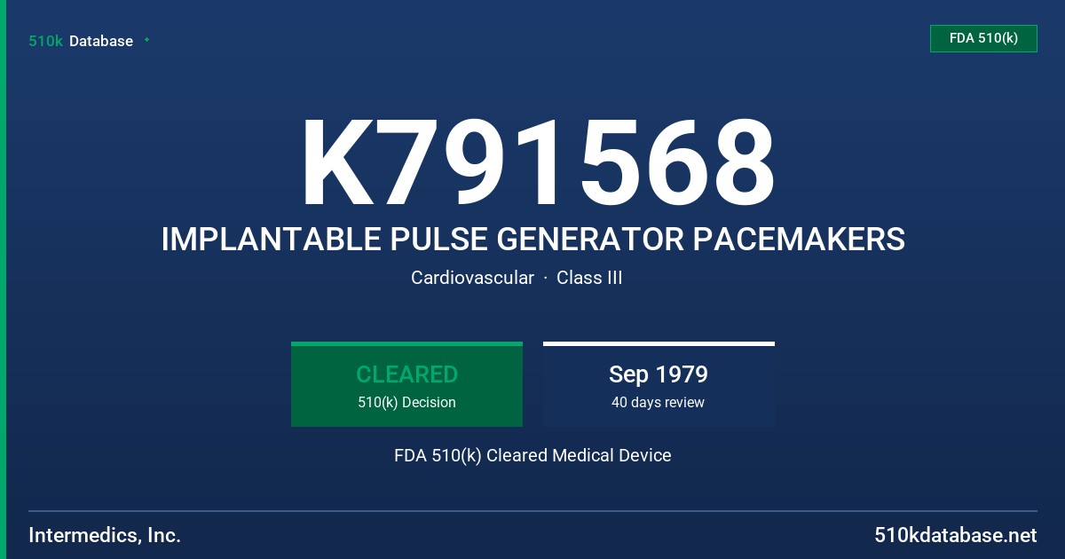 K791568 IMPLANTABLE PULSE GENERATOR PACEMAKERS FDA 510(k) Cleared Medical Device