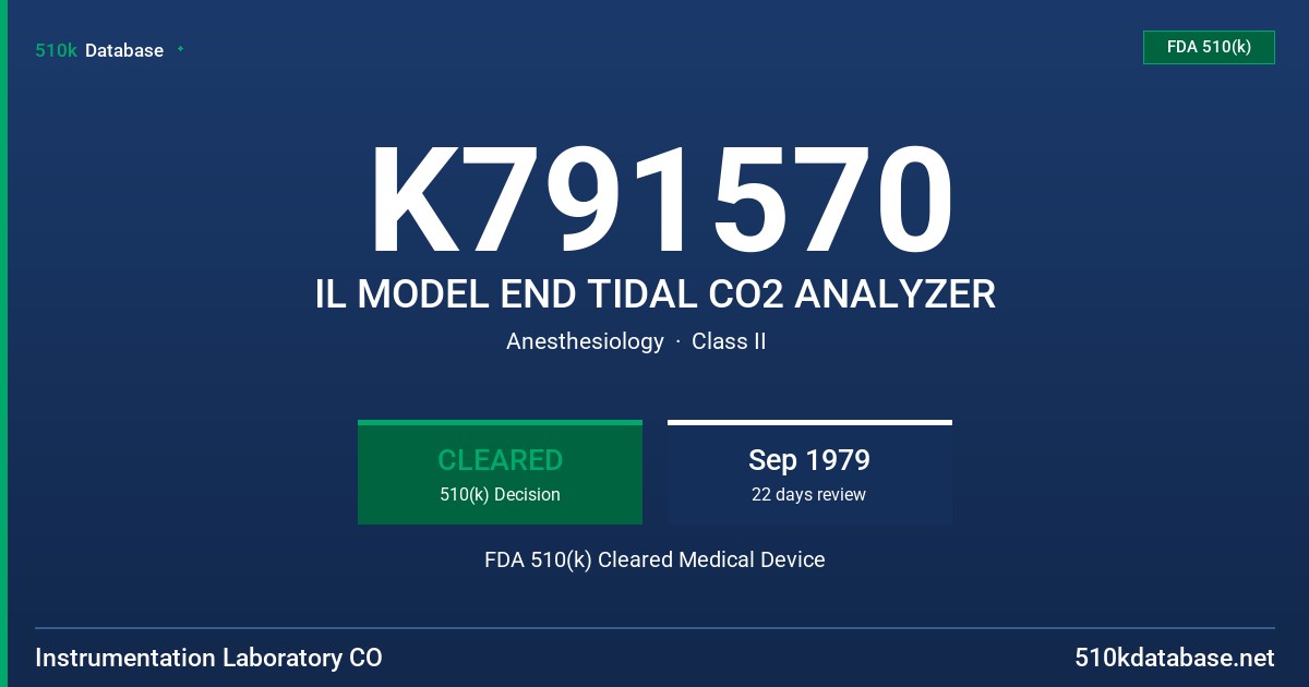 K791570 IL MODEL END TIDAL CO2 ANALYZER FDA 510(k) Cleared Medical Device
