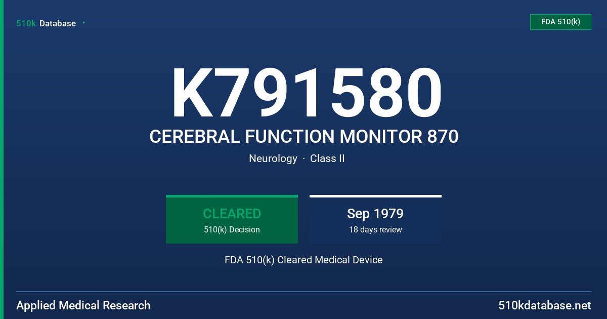 K791580 CEREBRAL FUNCTION MONITOR 870 FDA 510(k) Cleared Medical Device