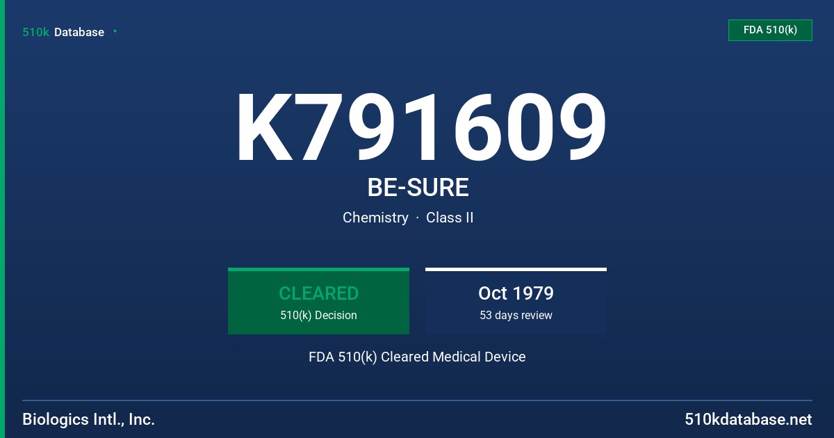 K791609 BE-SURE FDA 510(k) Cleared Medical Device