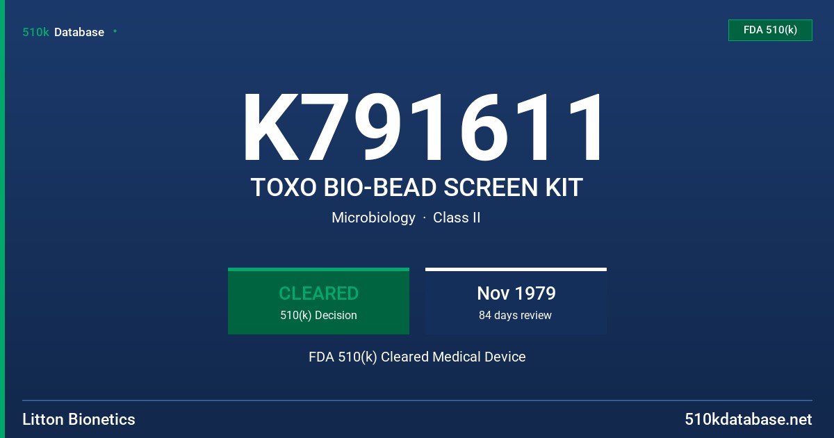 K791611 TOXO BIO-BEAD SCREEN KIT FDA 510(k) Cleared Medical Device