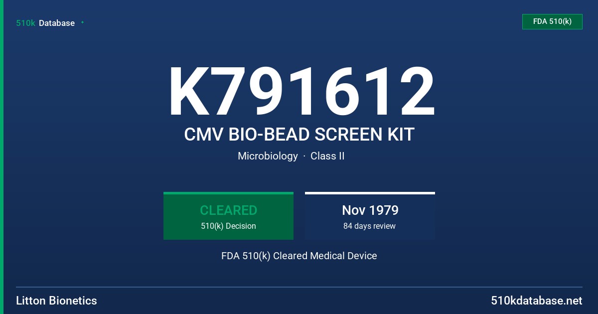 K791612 CMV BIO-BEAD SCREEN KIT FDA 510(k) Cleared Medical Device