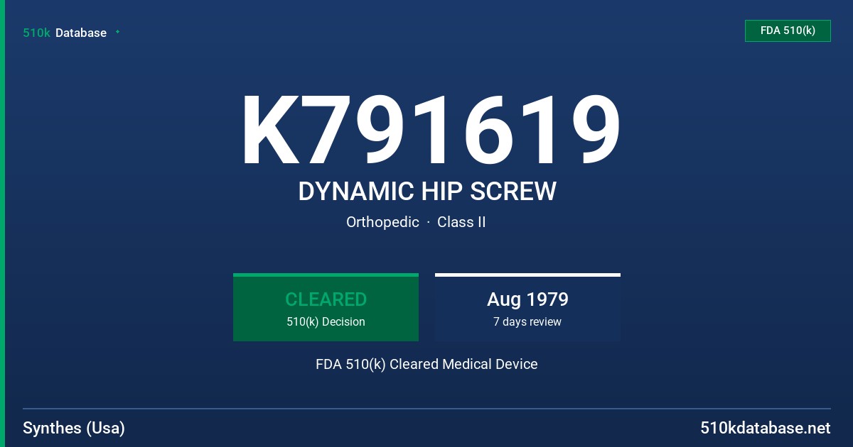 K791619 DYNAMIC HIP SCREW FDA 510(k) Cleared Medical Device
