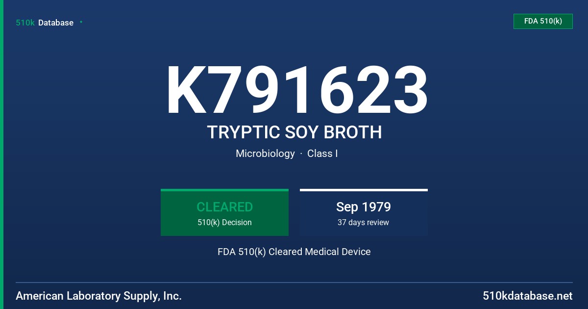 K791623 TRYPTIC SOY BROTH FDA 510(k) Cleared Medical Device