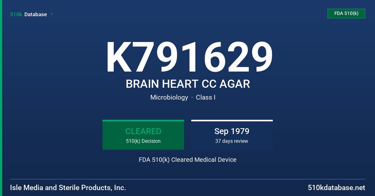 K791629 BRAIN HEART CC AGAR FDA 510(k) Cleared Medical Device