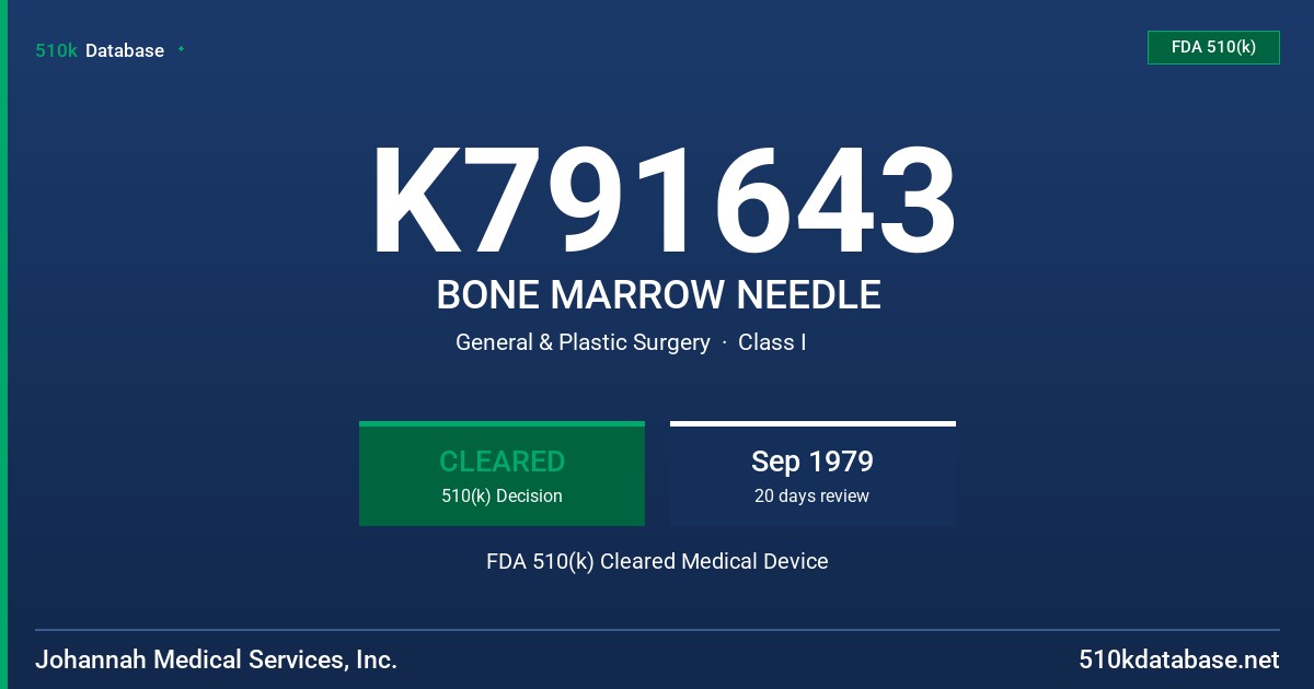 K791643 BONE MARROW NEEDLE FDA 510(k) Cleared Medical Device