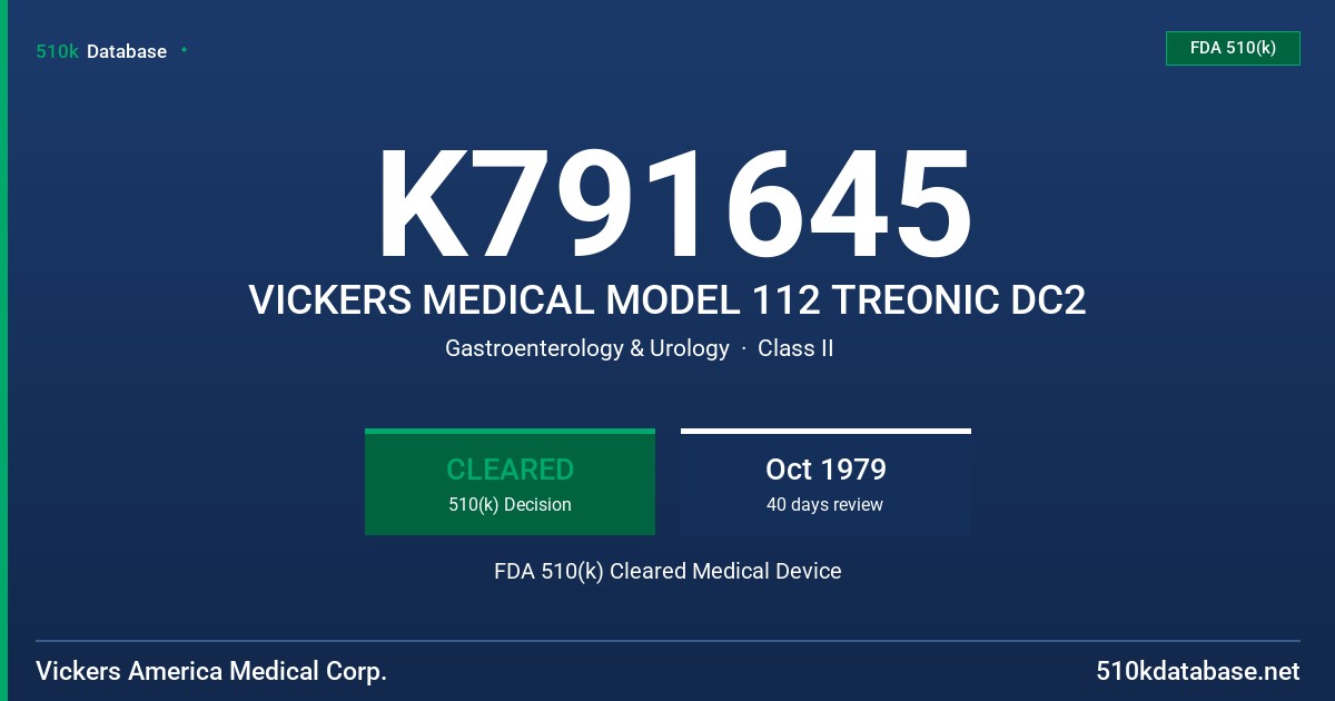 K791645 VICKERS MEDICAL MODEL 112 TREONIC DC2 FDA 510(k) Cleared Medical Device