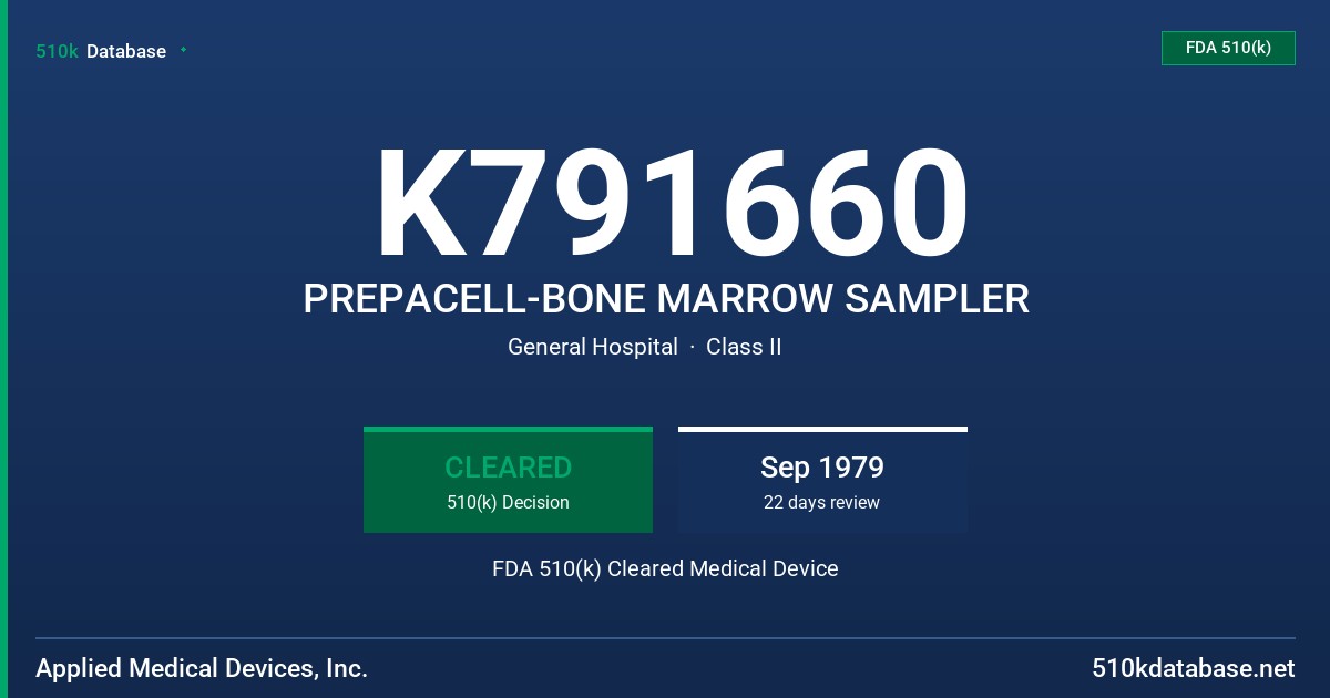 K791660 PREPACELL-BONE MARROW SAMPLER FDA 510(k) Cleared Medical Device
