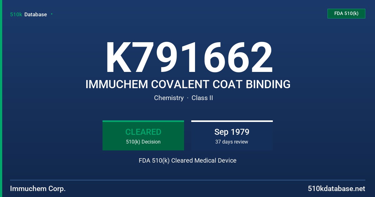 K791662 IMMUCHEM COVALENT COAT BINDING FDA 510(k) Cleared Medical Device
