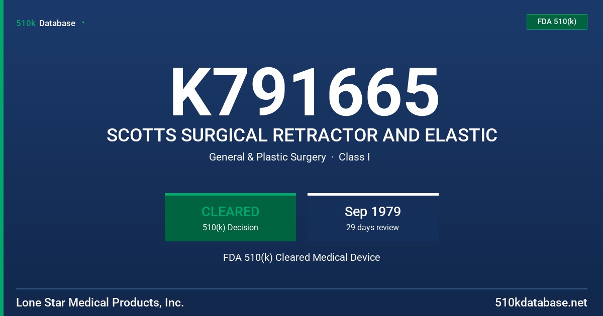 K791665 SCOTTS SURGICAL RETRACTOR AND ELASTIC FDA 510(k) Cleared Medical Device