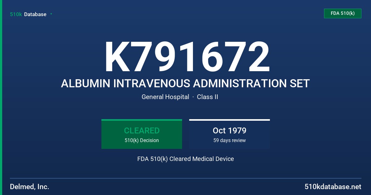 K791672 ALBUMIN INTRAVENOUS ADMINISTRATION SET FDA 510(k) Cleared Medical Device