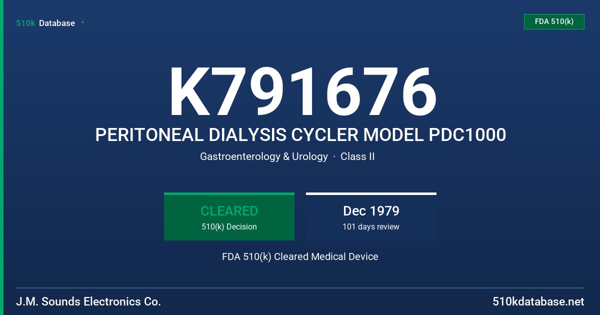 K791676 PERITONEAL DIALYSIS CYCLER MODEL PDC1000 FDA 510(k) Cleared Medical Device