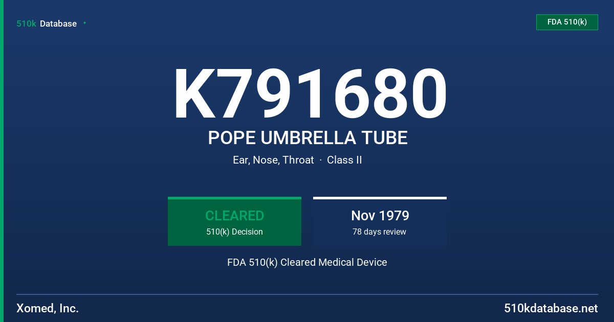 K791680 POPE UMBRELLA TUBE FDA 510(k) Cleared Medical Device
