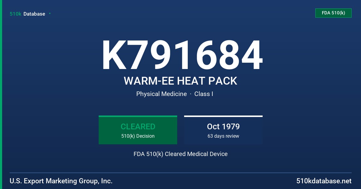 K791684 WARM-EE HEAT PACK FDA 510(k) Cleared Medical Device