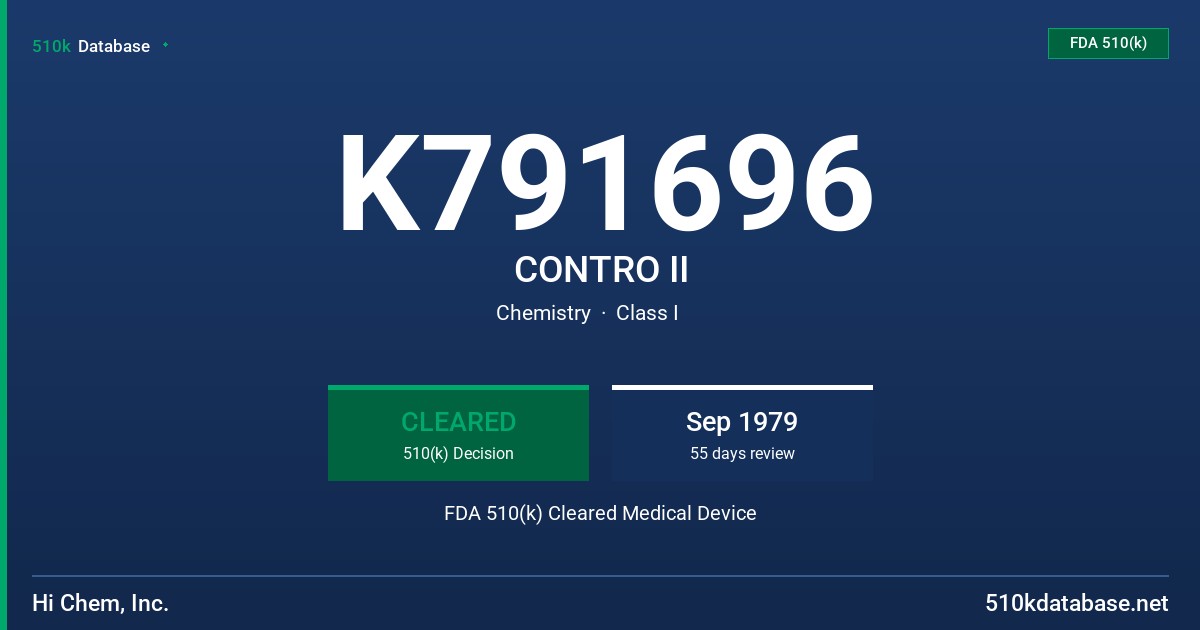 K791696 CONTRO II FDA 510(k) Cleared Medical Device