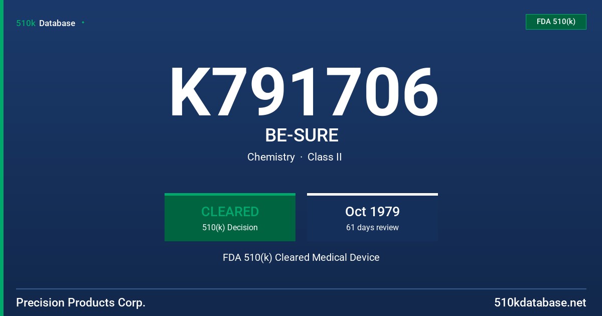 K791706 BE-SURE FDA 510(k) Cleared Medical Device