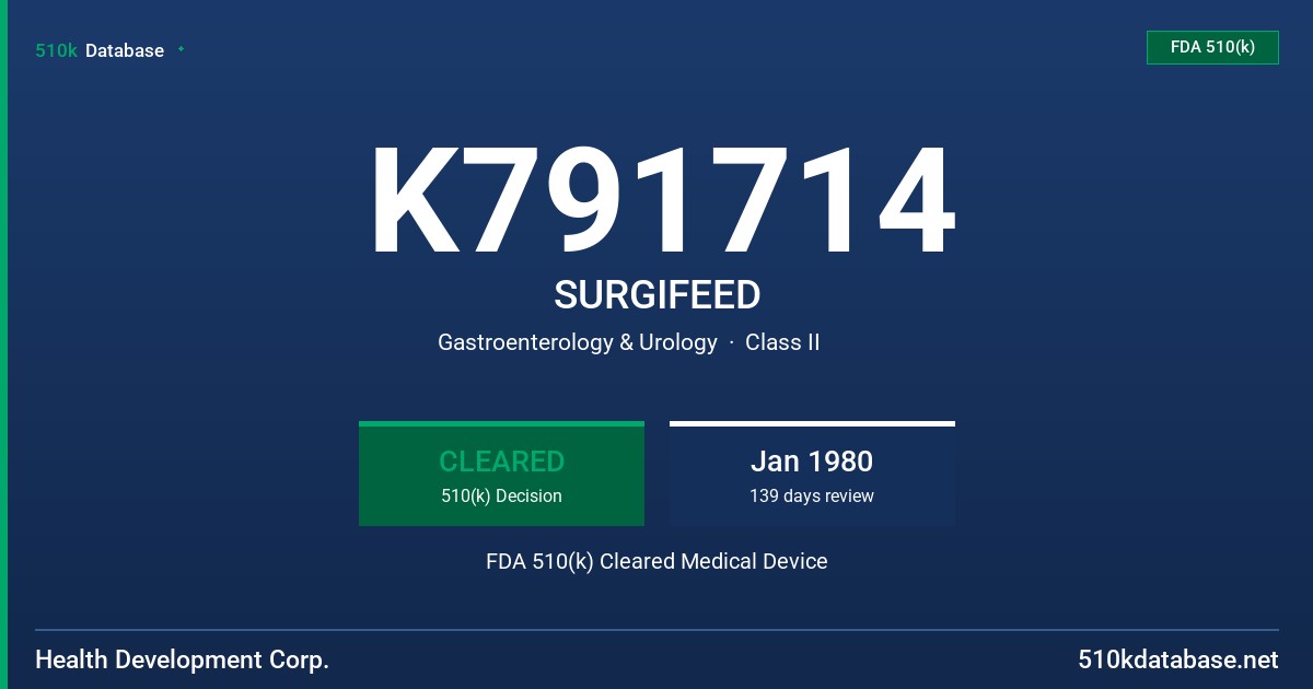 K791714 SURGIFEED FDA 510(k) Cleared Medical Device