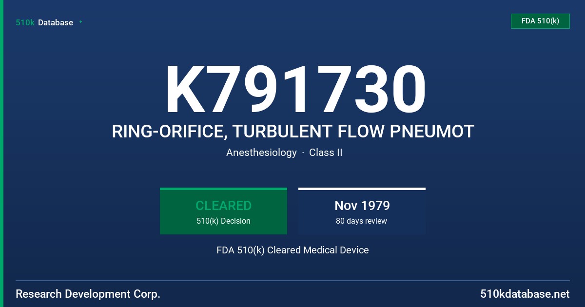 K791730 RING-ORIFICE, TURBULENT FLOW PNEUMOT FDA 510(k) Cleared Medical Device