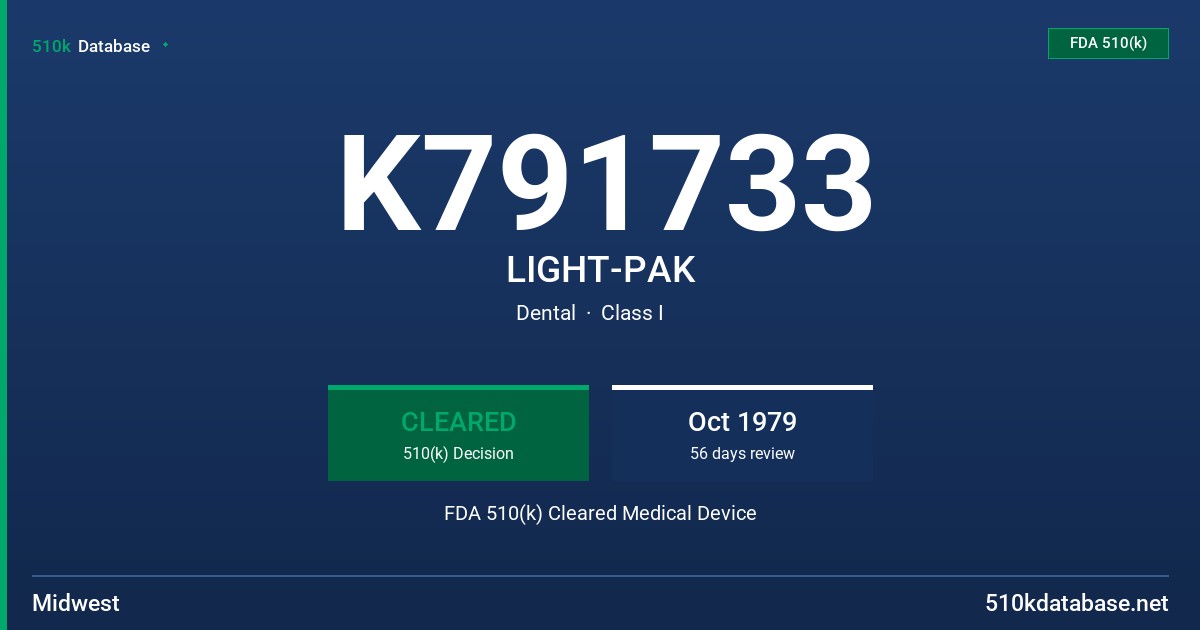 K791733 LIGHT-PAK FDA 510(k) Cleared Medical Device
