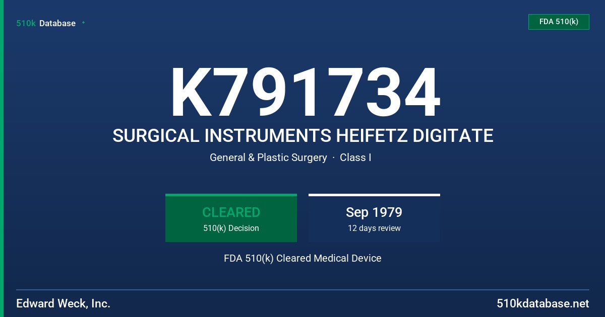 K791734 SURGICAL INSTRUMENTS HEIFETZ DIGITATE FDA 510(k) Cleared Medical Device
