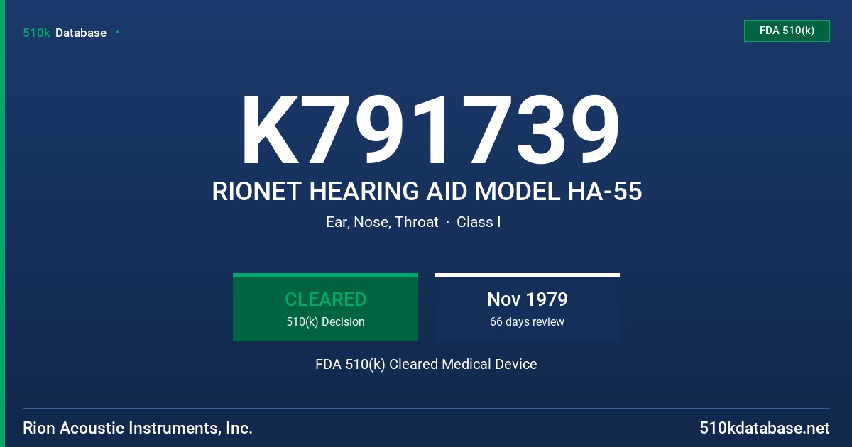 K791739 RIONET HEARING AID MODEL HA-55 FDA 510(k) Cleared Medical Device