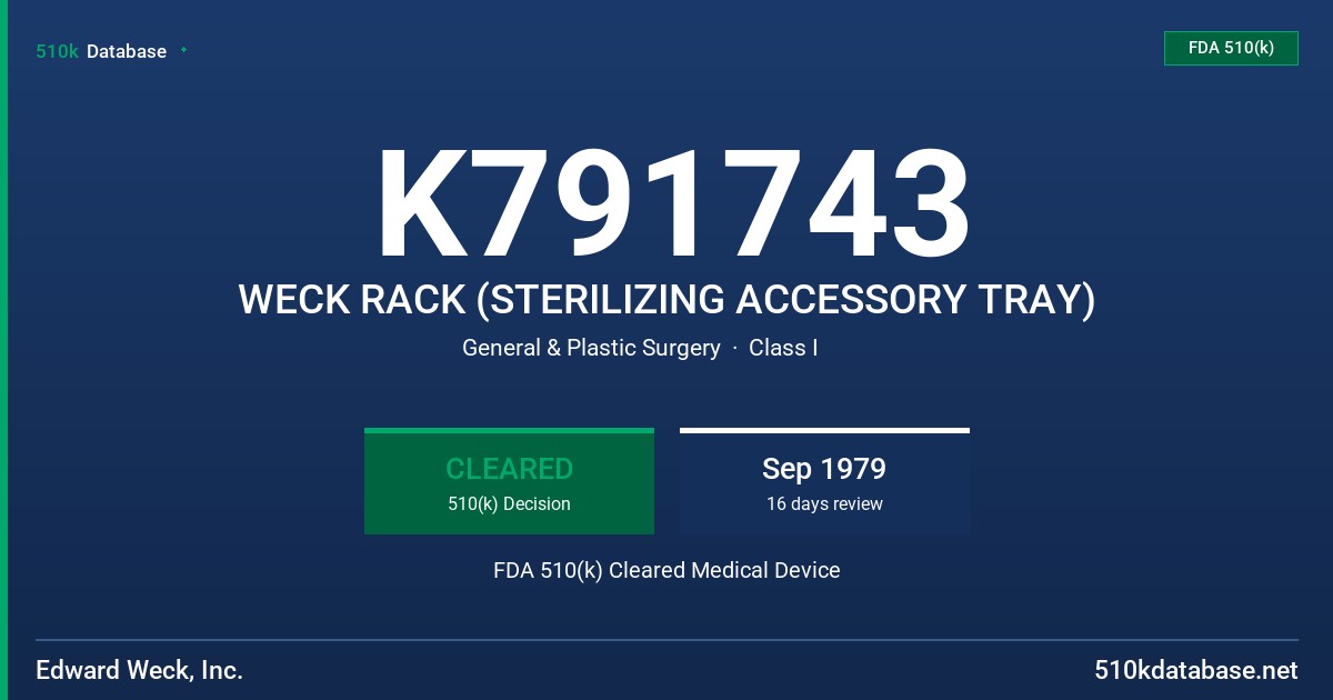 K791743 WECK RACK (STERILIZING ACCESSORY TRAY) FDA 510(k) Cleared Medical Device