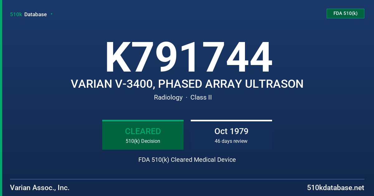 K791744 VARIAN V-3400, PHASED ARRAY ULTRASON FDA 510(k) Cleared Medical Device