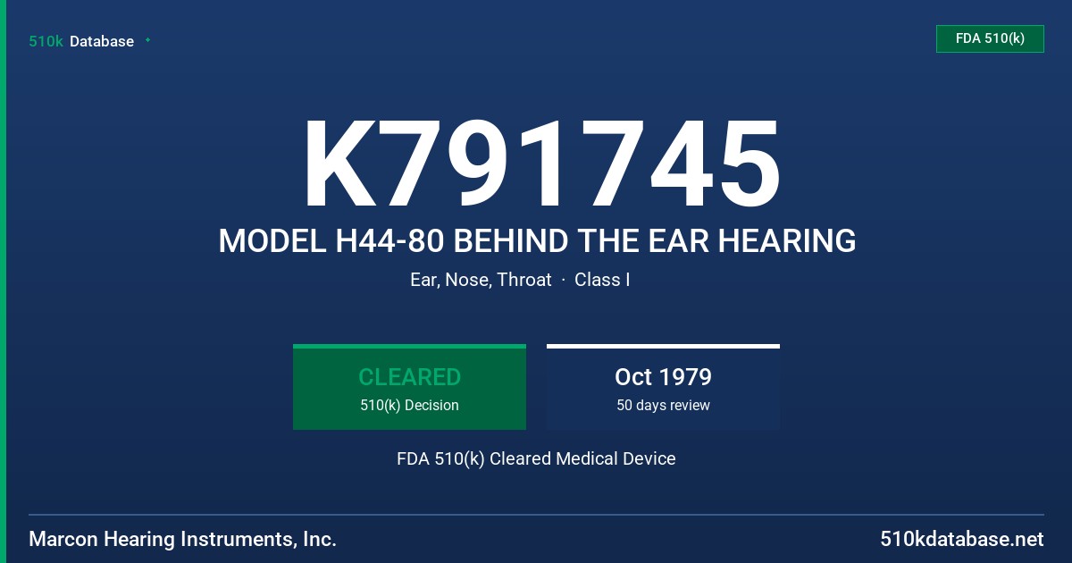 K791745 MODEL H44-80 BEHIND THE EAR HEARING FDA 510(k) Cleared Medical Device