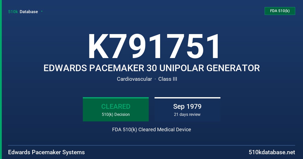 K791751 EDWARDS PACEMAKER 30 UNIPOLAR GENERATOR FDA 510(k) Cleared Medical Device