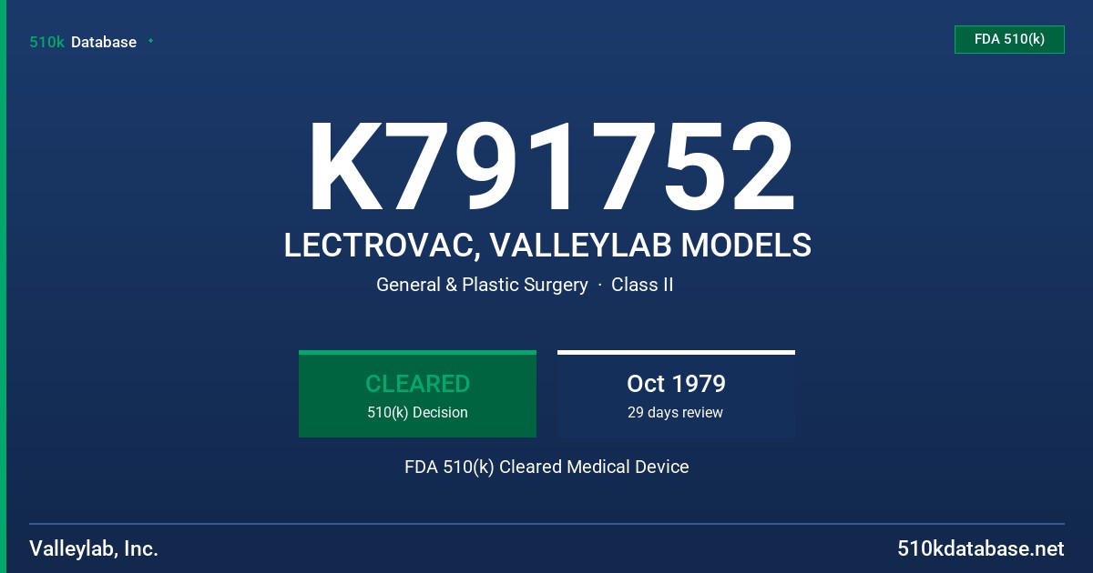 K791752 LECTROVAC, VALLEYLAB MODELS FDA 510(k) Cleared Medical Device