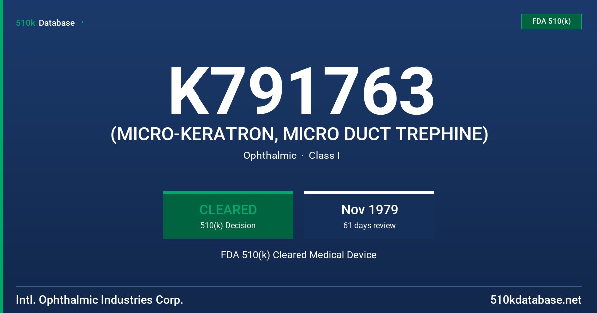 K791763 (MICRO-KERATRON, MICRO DUCT TREPHINE) FDA 510(k) Cleared Medical Device