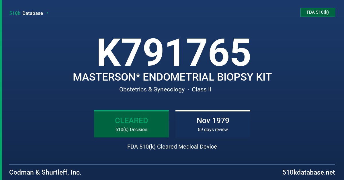 K791765 MASTERSON* ENDOMETRIAL BIOPSY KIT FDA 510(k) Cleared Medical Device