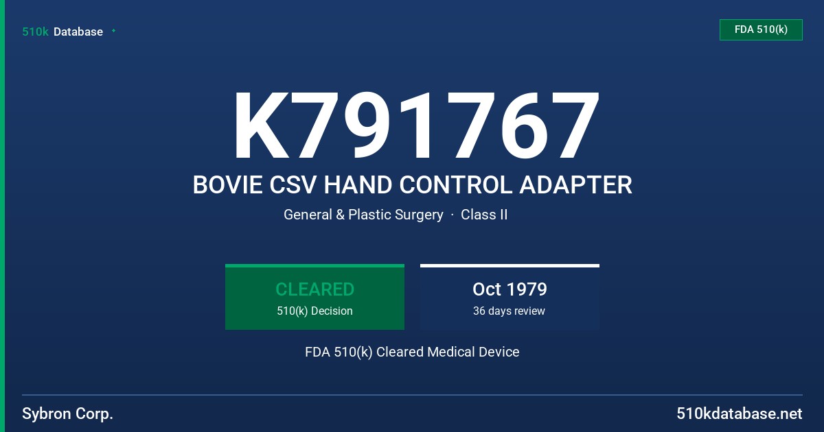 K791767 BOVIE CSV HAND CONTROL ADAPTER FDA 510(k) Cleared Medical Device