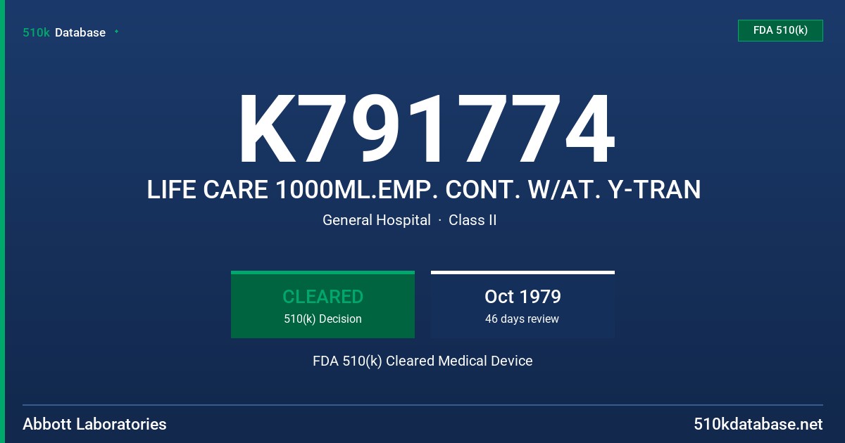 K791774 LIFE CARE 1000ML.EMP. CONT. W/AT. Y-TRAN FDA 510(k) Cleared Medical Device
