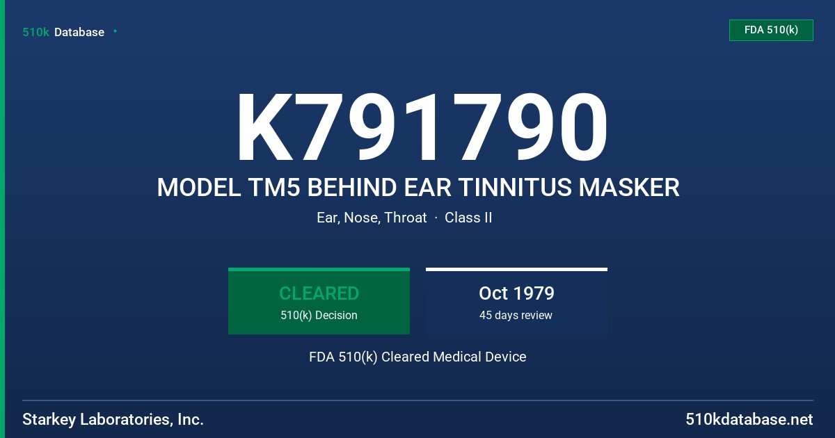 K791790 MODEL TM5 BEHIND EAR TINNITUS MASKER FDA 510(k) Cleared Medical Device