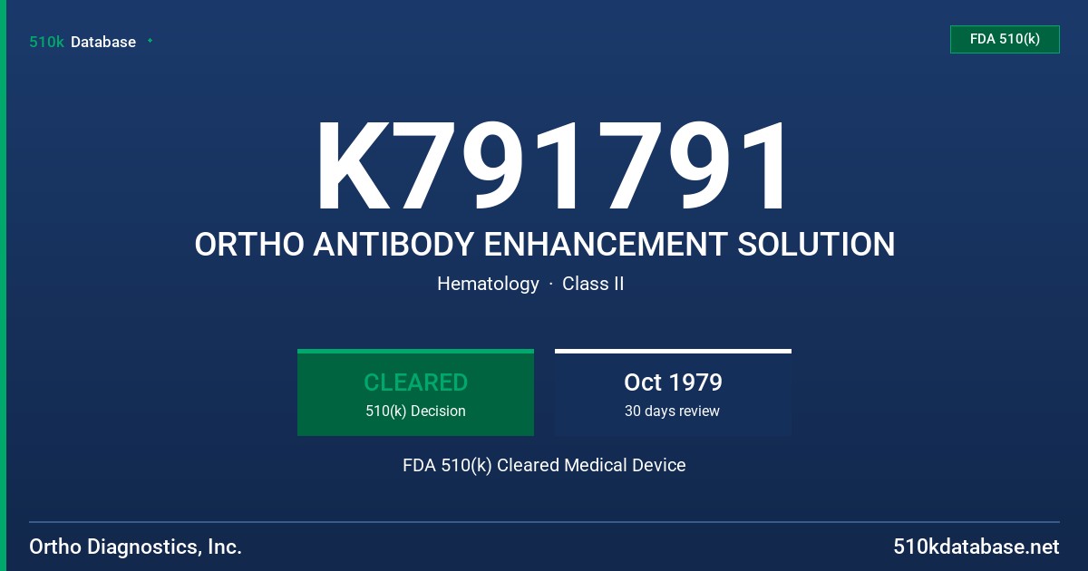 K791791 ORTHO ANTIBODY ENHANCEMENT SOLUTION FDA 510(k) Cleared Medical Device