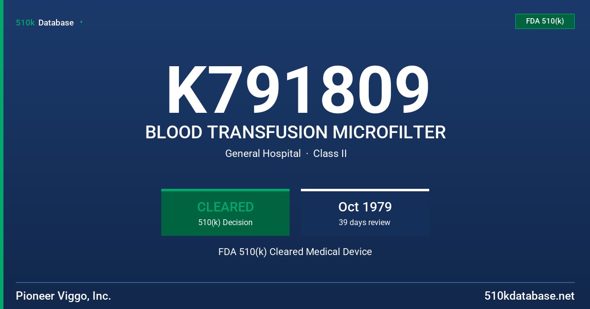 K791809 BLOOD TRANSFUSION MICROFILTER FDA 510(k) Cleared Medical Device