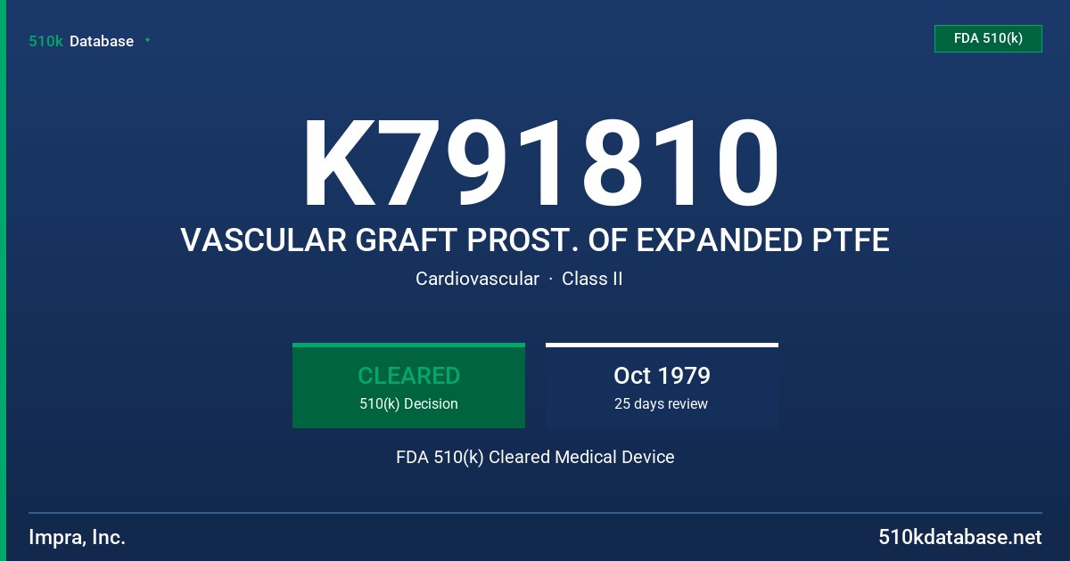 K791810 VASCULAR GRAFT PROST. OF EXPANDED PTFE FDA 510(k) Cleared Medical Device