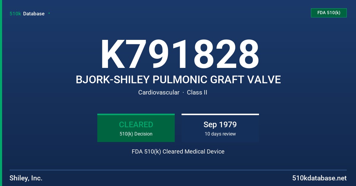 K791828 BJORK-SHILEY PULMONIC GRAFT VALVE FDA 510(k) Cleared Medical Device