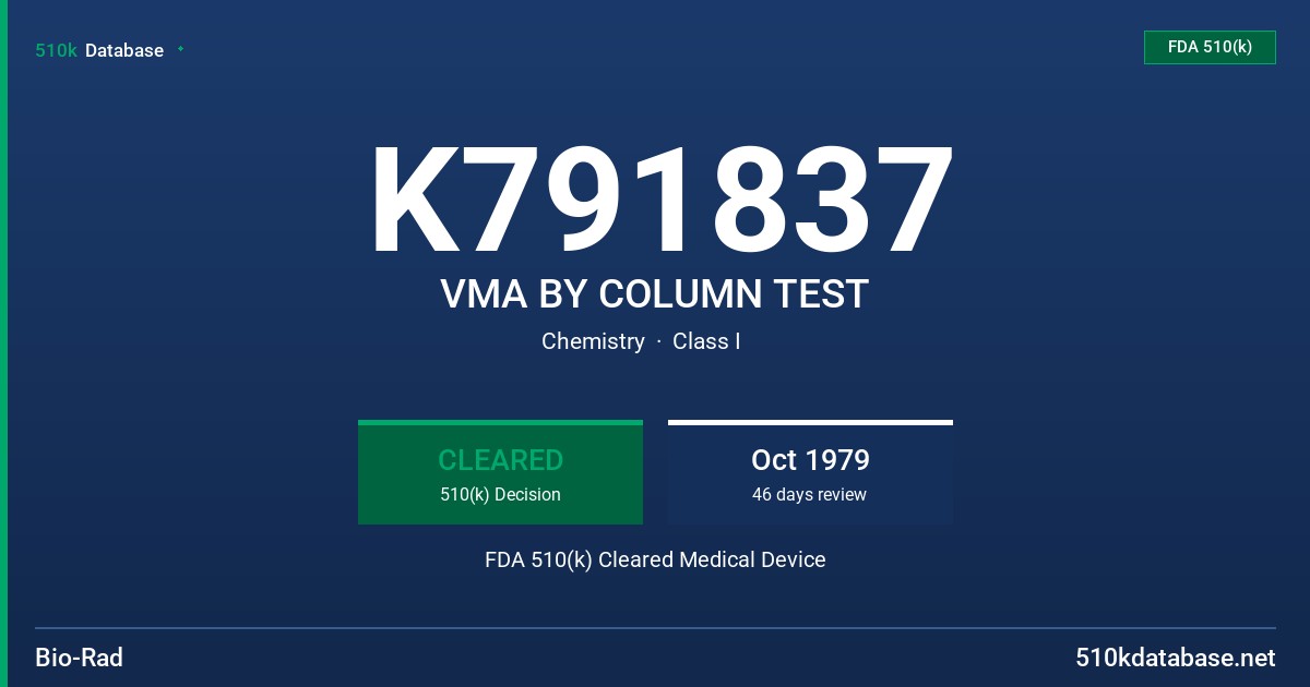 K791837 VMA BY COLUMN TEST FDA 510(k) Cleared Medical Device