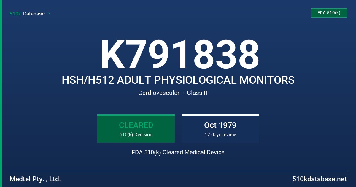 K791838 HSH/H512 ADULT PHYSIOLOGICAL MONITORS FDA 510(k) Cleared Medical Device