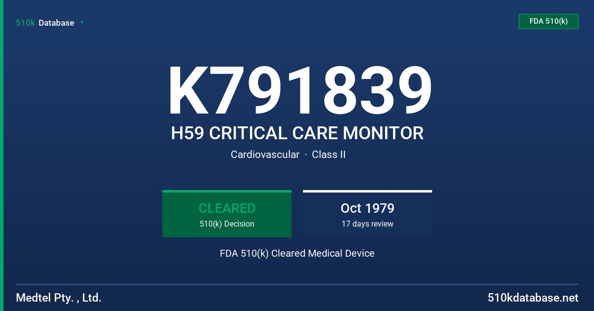 K791839 H59 CRITICAL CARE MONITOR FDA 510(k) Cleared Medical Device