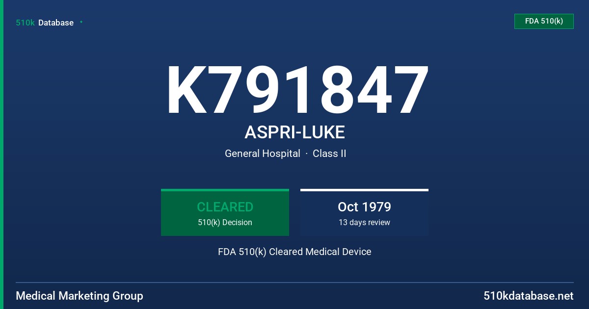 K791847 ASPRI-LUKE FDA 510(k) Cleared Medical Device