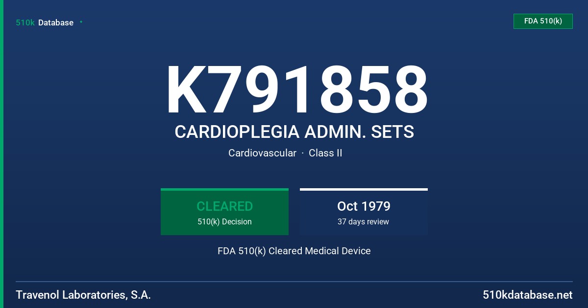 K791858 CARDIOPLEGIA ADMIN. SETS FDA 510(k) Cleared Medical Device