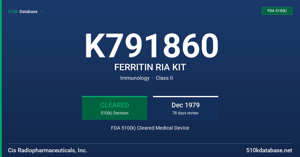 K791860 FERRITIN RIA KIT FDA 510(k) Cleared Medical Device